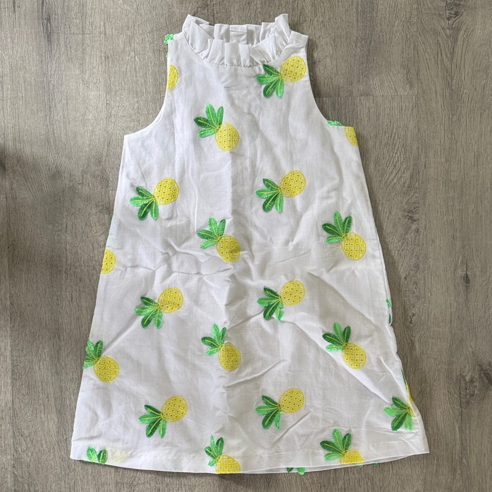 Janie and Jack White Dress with Yellow and Green Pineapple Embroidery